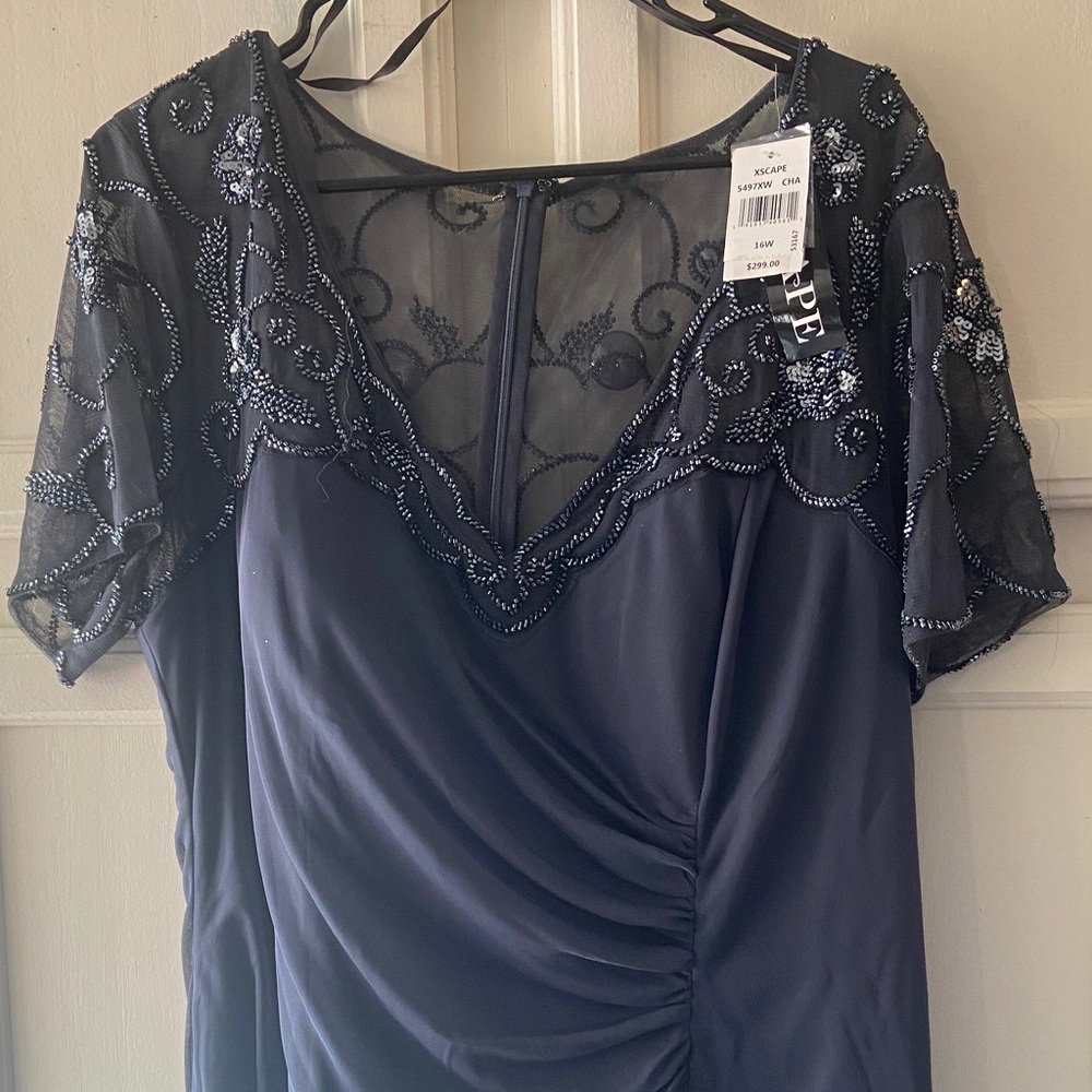 Xscape Navy Maxi Dress with Beaded Details